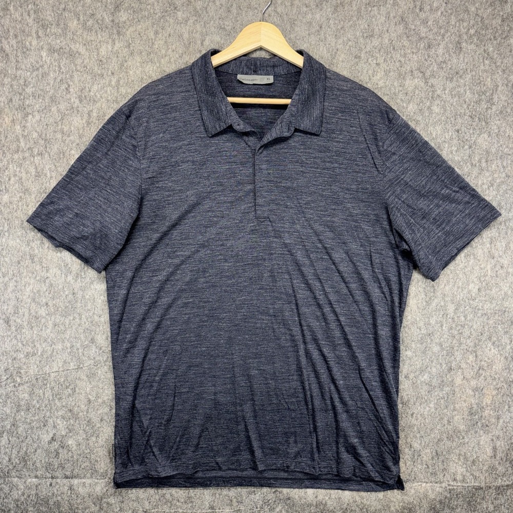 Icebreaker Merino Wool Polo Shirt Men's XL Navy Blue Short Sleeve Hike Outdoors